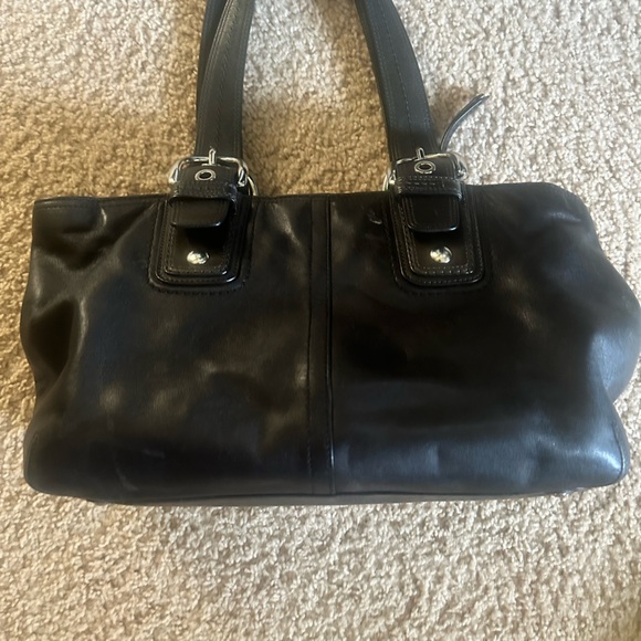 Coach Black Leather Bag with Embossed Logo - Picture 6 of 13